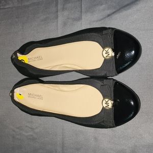 Leather Ballet Flats w/ Ribbon & Logo Medallion Sz. 9 by Michael Kors